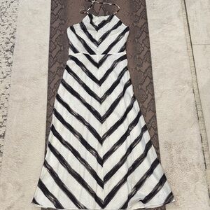 Ann Taylor Black and Brown Striped Halter Midi Dress